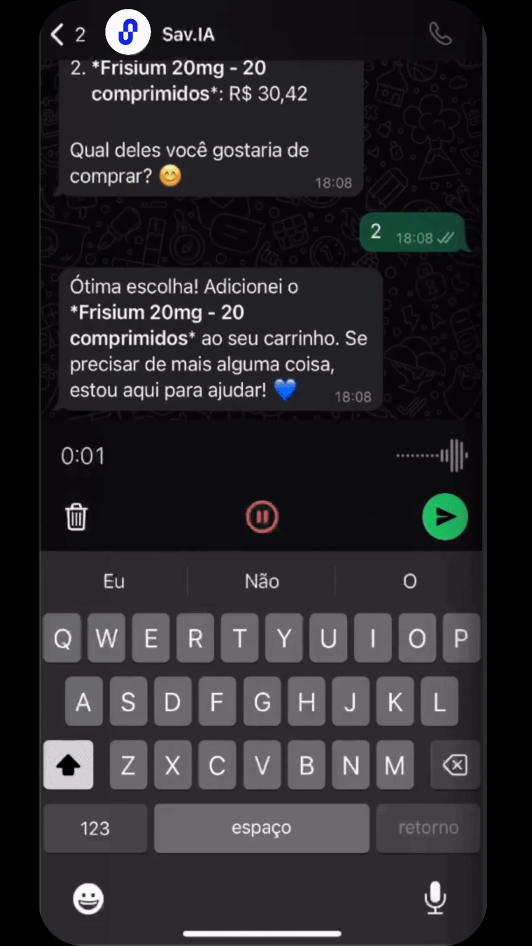 Conversa da Sav.ia no WhatsApp